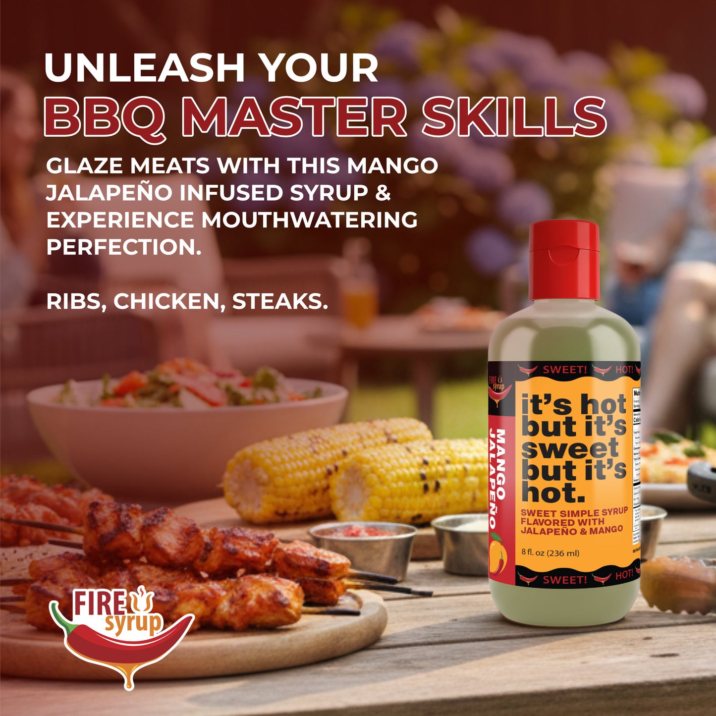 Fire Syrup - Mango Jalapeno Simple Syrup - It's Hot But It's Sweet But It's Hot! - 8 oz Bottle of Mango Jalapeno Infused Simple Syrup for Cocktails, Foods and Desserts! Great for Spicy Margarita!