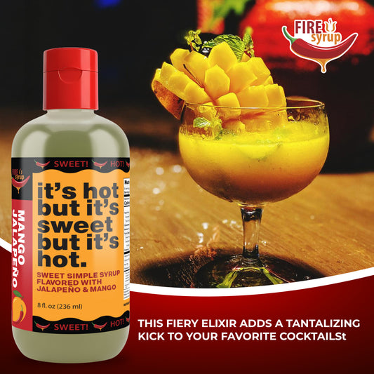 Fire Syrup - Mango Jalapeno Simple Syrup - It's Hot But It's Sweet But It's Hot! - 8 oz Bottle of Mango Jalapeno Infused Simple Syrup for Cocktails, Foods and Desserts! Great for Spicy Margarita!