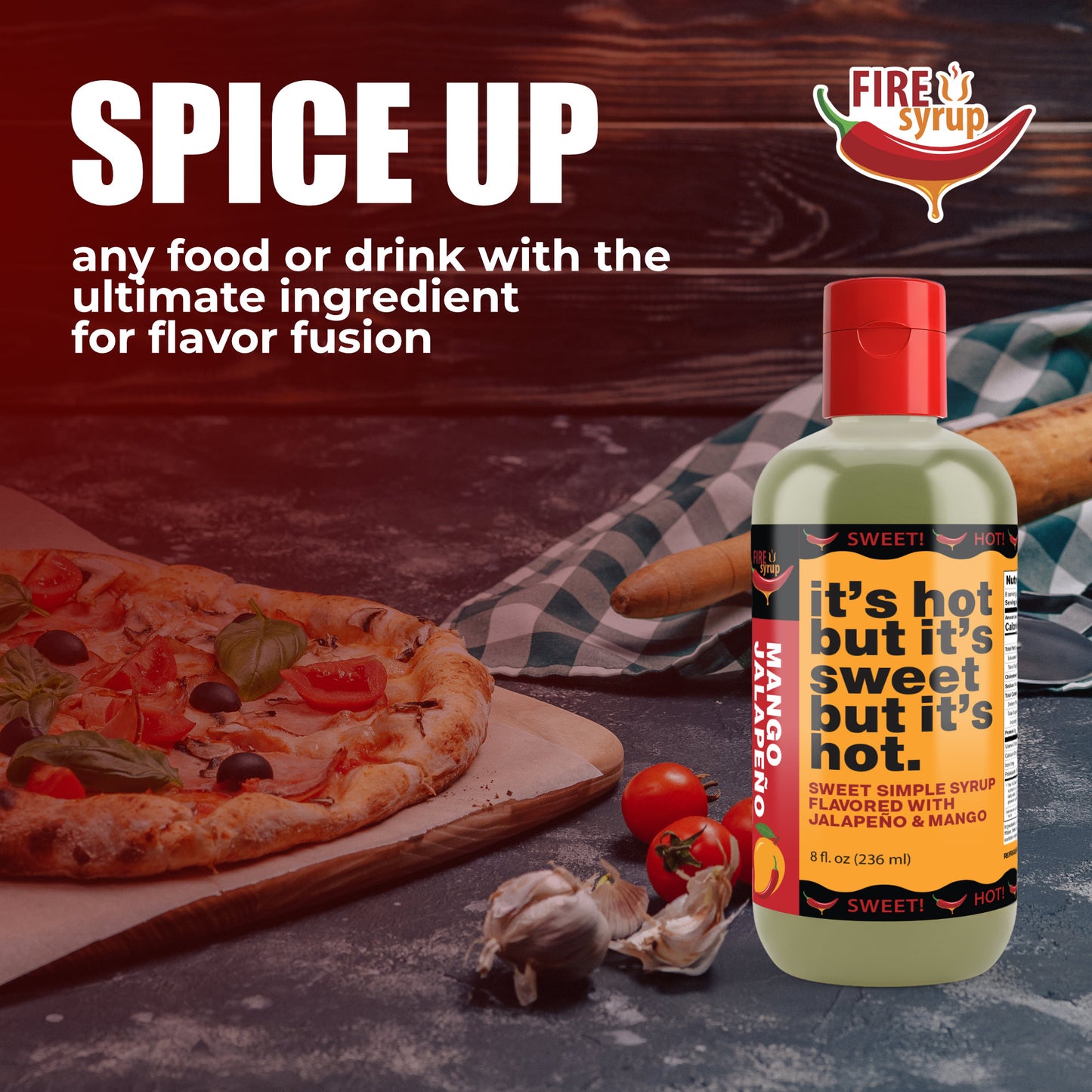 Fire Syrup - Mango Jalapeno Simple Syrup - It's Hot But It's Sweet But It's Hot! - 8 oz Bottle of Mango Jalapeno Infused Simple Syrup for Cocktails, Foods and Desserts! Great for Spicy Margarita!