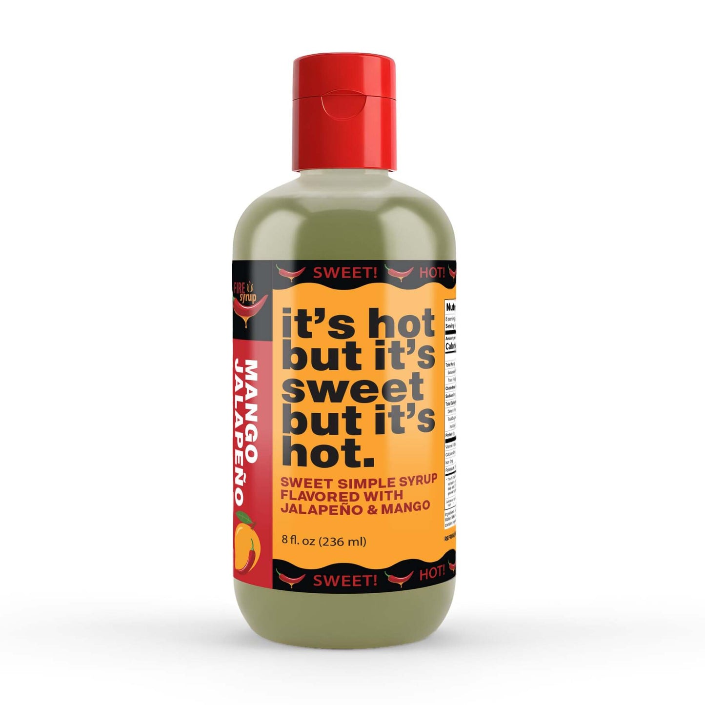 Fire Syrup - Mango Jalapeno Simple Syrup - It's Hot But It's Sweet But It's Hot! - 8 oz Bottle of Mango Jalapeno Infused Simple Syrup for Cocktails, Foods and Desserts! Great for Spicy Margarita!