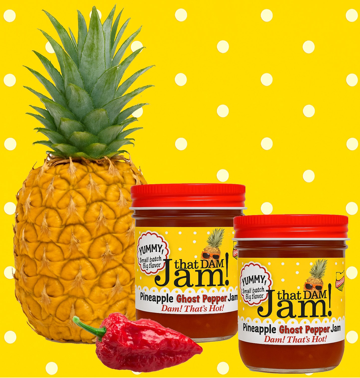 That Dam Jam! - Pineapple Ghost Pepper - A "Swicy" Burst of Sunshine in Every Jar - 8 oz - Extra Hot Sweet Pepper Jam, 100% Real Fruit, Vegan & Gluten Free (Pack of 2)